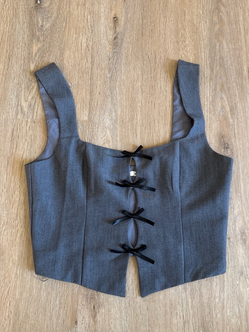 NIA Gray Bow-Front Women's Corset Top XS